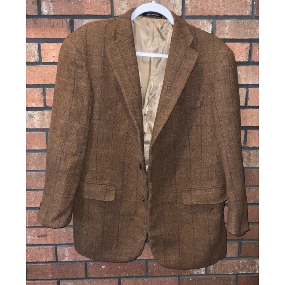 Austin Reed London Mens Brown Windowpane Tweed Blazer Sport Coat Jacket 42S
